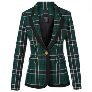 SMYTHE | Taped Peaked Lapel Green Plaid Blazer | Size 2